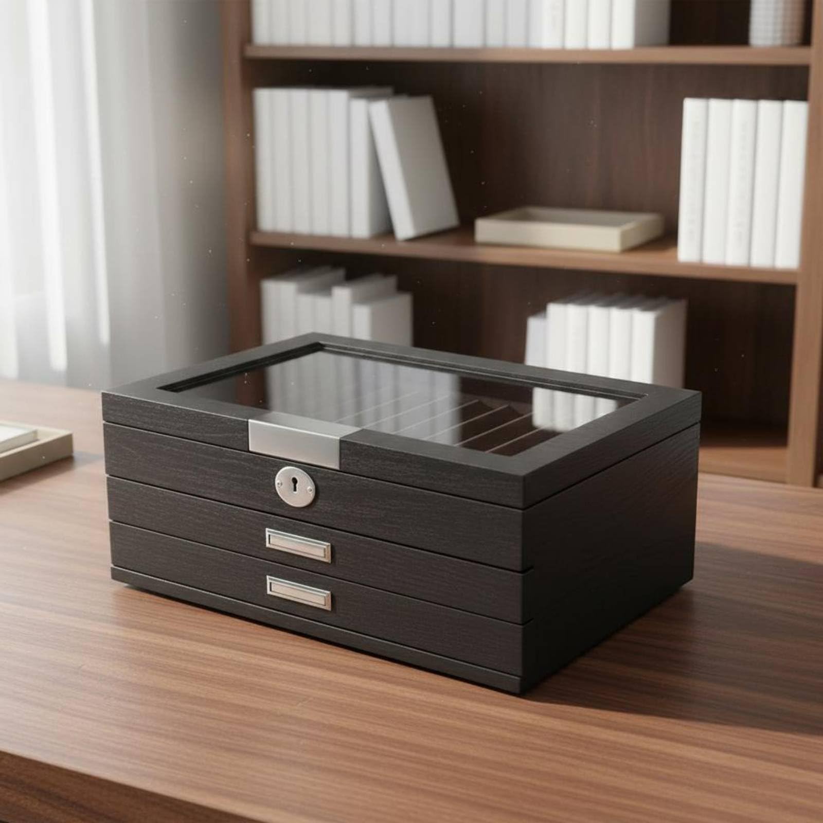 Stift Vitrine Stiftebox Stiftkoffer Stift Organizer Holz mit Glasabdeckung Und Gepolstertem Innenleben für Kratzschutz Sammlung Präsentation, 23 Steckplätze