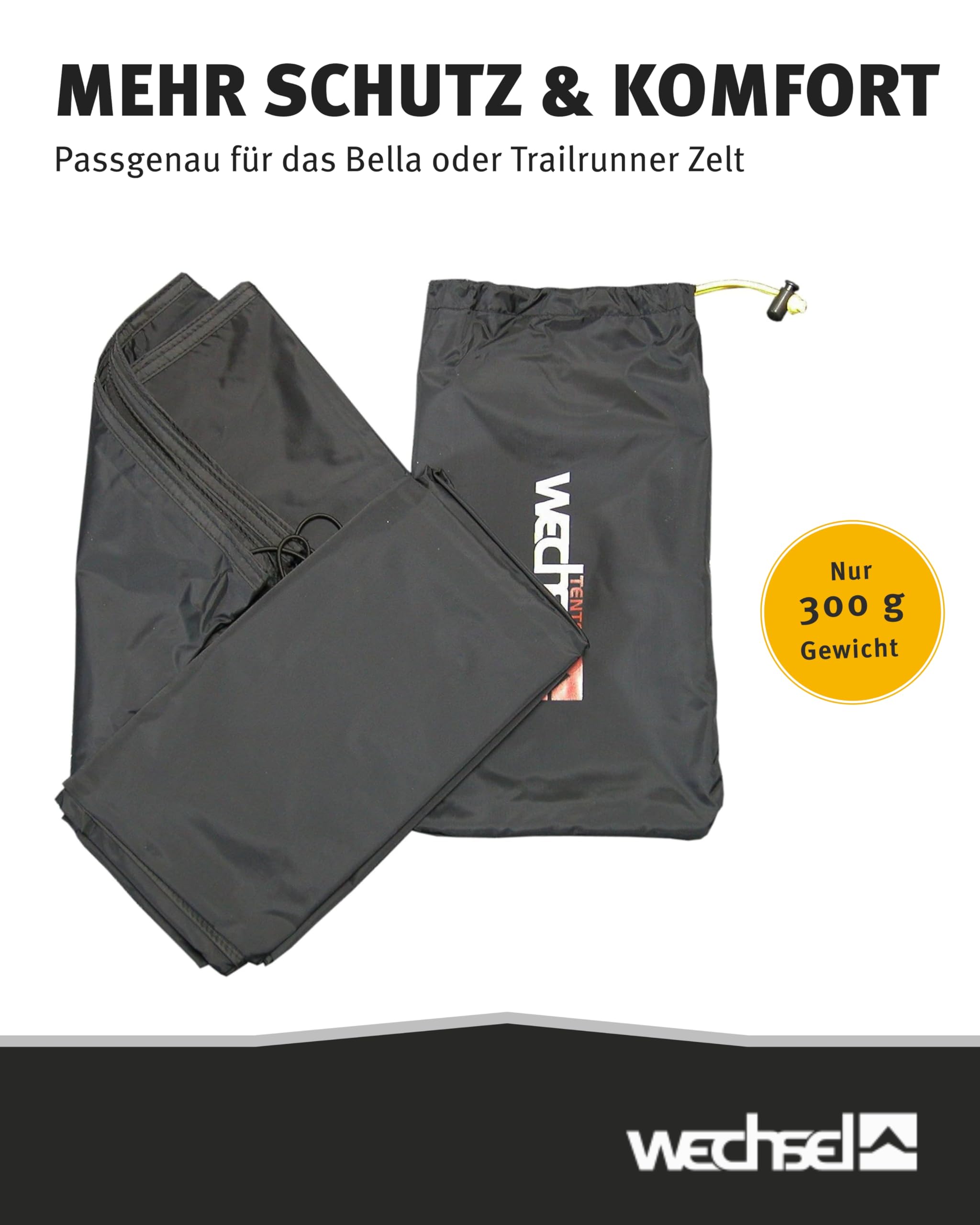 Wechsel Groundsheet Bella/Trailrunner I Schwarz I robuste Zelt-Unterlage Boden I wasserdicht mit 7000mm Wassersäule I Bodenplane aus 75D Polyester I Camping-Plane zum Schutz vor Nässe & Schmutz