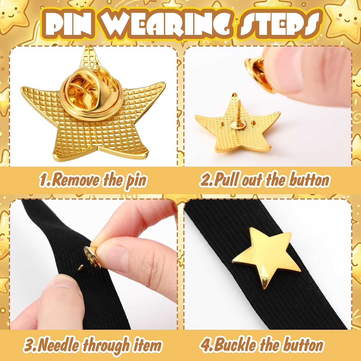 Lyrow 25/50/100/150/300 Pcs Gold Star Pins Bulk golden Metal Y2k Motivational Pins for Patriotic Veterans Day Bckpack Brooch Lapel