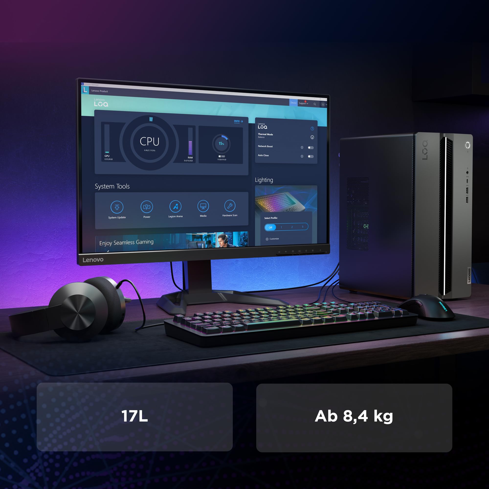 LENOVO - LOQ Tower 17IRR9 Intel® Core™ i5 i5-14400F 16 GB DDR5-SDRAM 512 GB SSD NVIDIA GeForce RTX 4060 Ti Windows 11 Home PC Nero