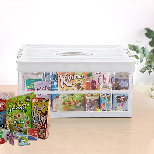 Miniatura 2 de BTSKY Paquete de 2 cajas de plástico con tapa apilable transparente plegable multiusos portátil de gran capacidad para el hogar oficina automóvil