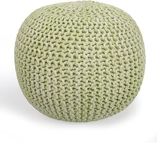 HomeRoots Fabric: Cotton, Fill: Thermocol Beans Cool Green Woven Pouf Ottoman