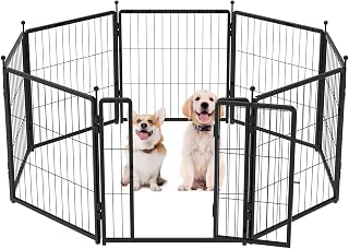 Dog Playpen 24 inch 8 Panels for Indoor & Outdoor Use – Heavy-Duty Metal Pet Fence with Ground Stakes, Rounded Ball Tops for Safety, Stable & Foldable Design, Easy to Assemble