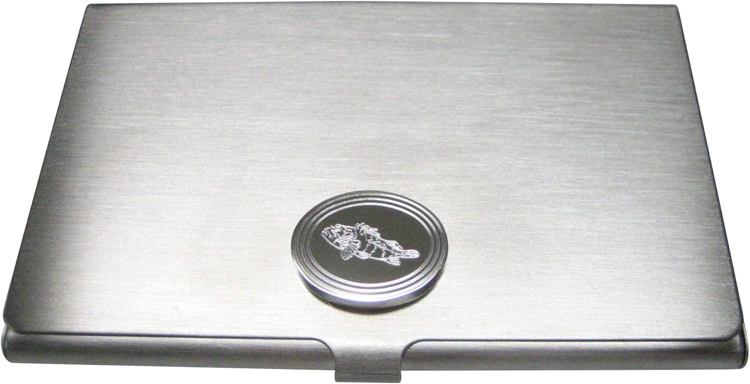 Kiola Designs Silver Toned Etched Oval Rock Cod Fish Business Card Holder