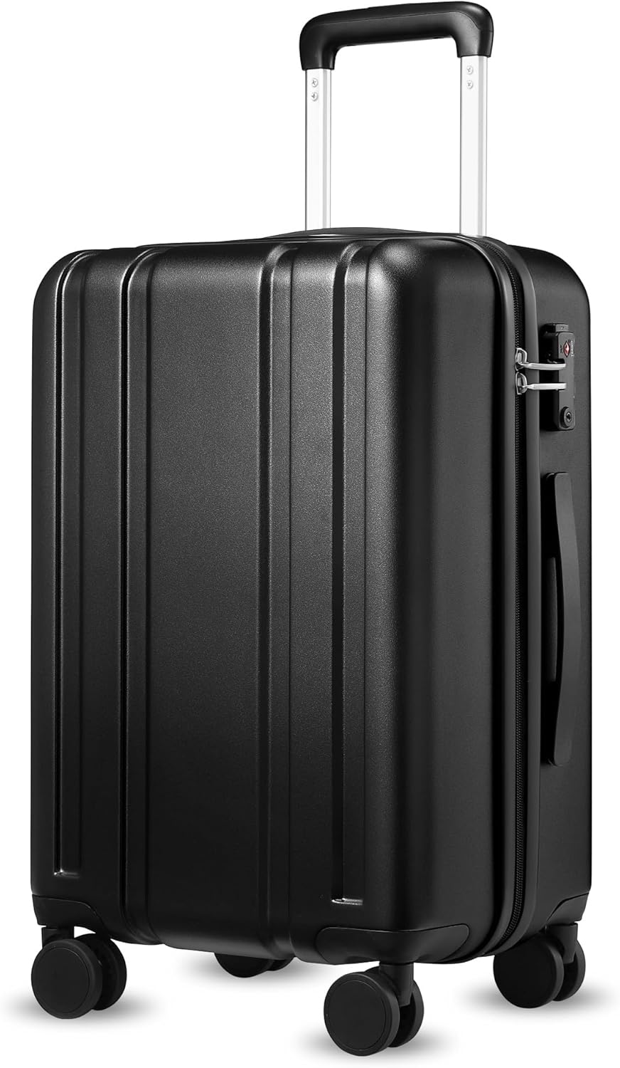 YOETEY Carry On Suitcase for Airplanes PC Hard Shell Luggage with Smooth Spinner Wheels & TSA Lock (56x36x24 cm, Black)