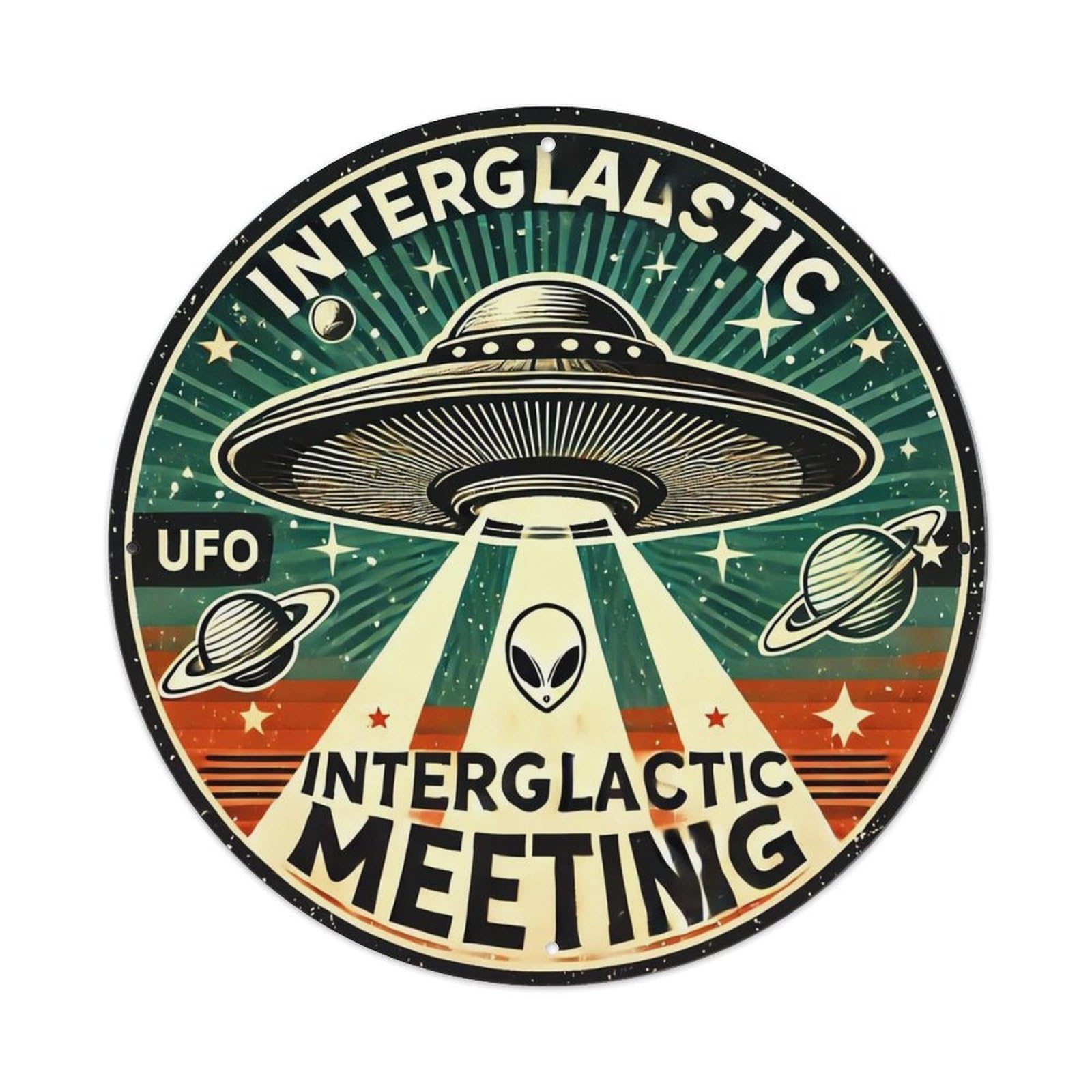 Jdyansheng Vintage Ufo Interglactic Meeting Design Tin Sign Metal Poster Metal Signs For Home Man Cave Bar Cafe Kitchen Laundry Room Wall Decorations 8X8 Inches