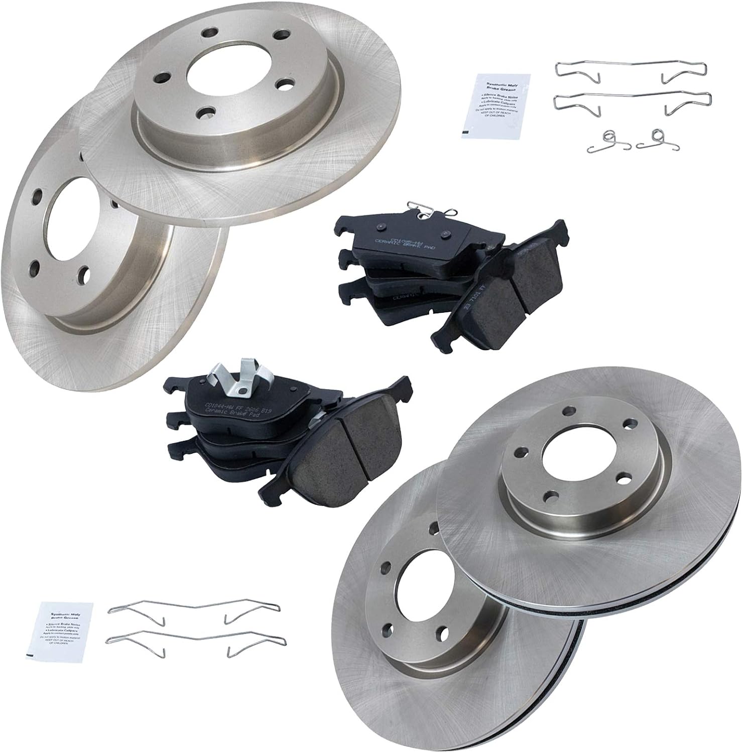 TRQ Front and Rear Brake Pad & Rotor Kit Brake Pads Brake Rotor Ceramic Compatible with 2006-2013 Mazda 3