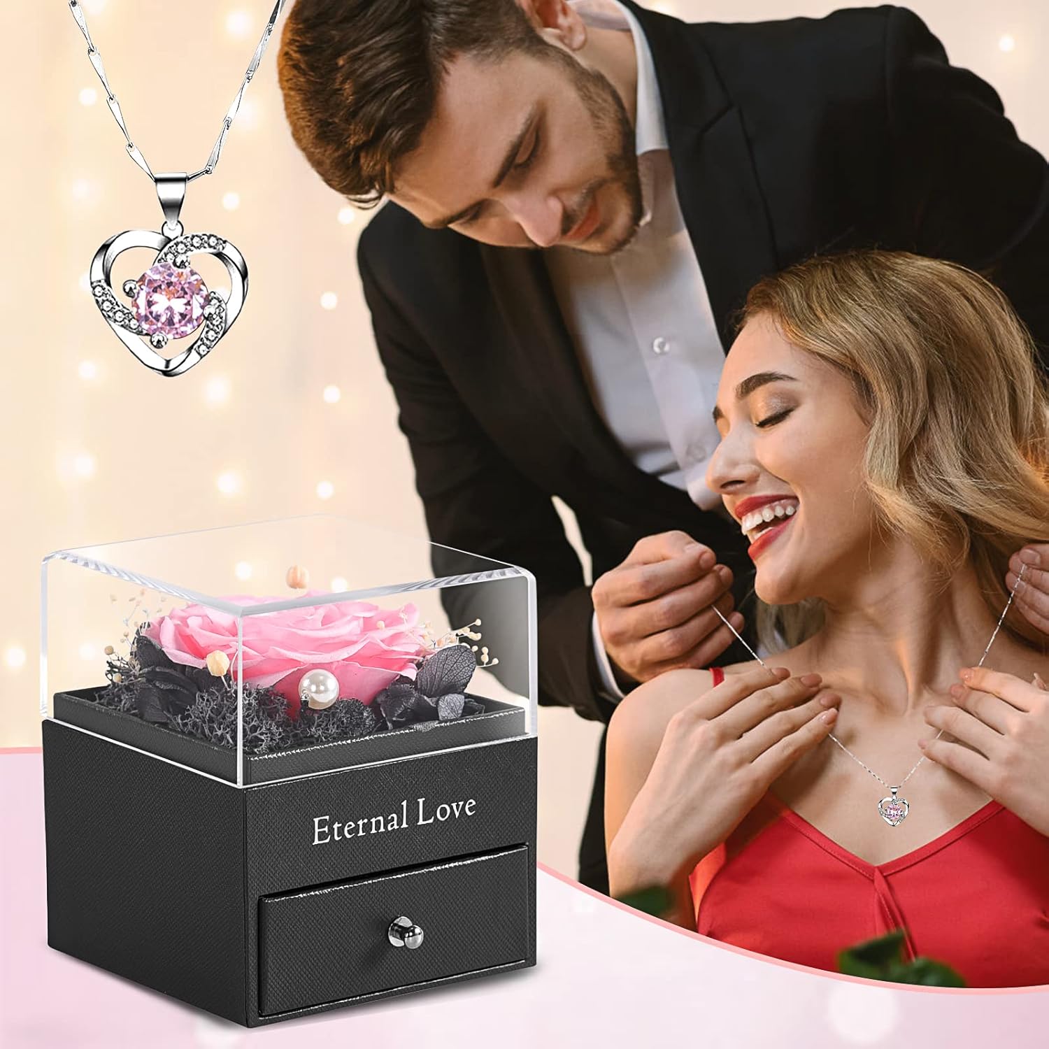 SHOKUTO Preserved Rose,Birthday Gifts for Women Mom Girlfriend,Gifts for Mom Grandma Wife Daughter Sister,Jewelry Boxes with Necklace