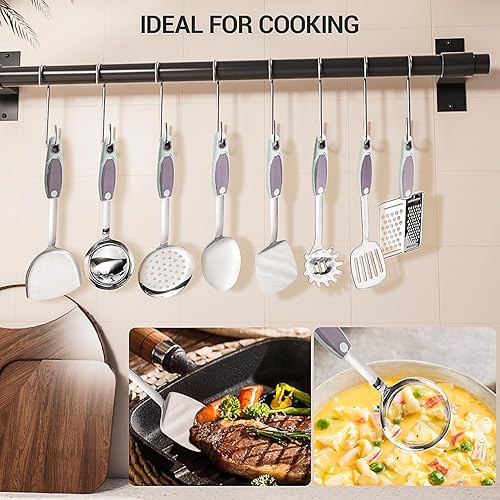 Miniatura 3 de Juego de utensilios de cocina de 10 piezas, acero inoxidable, mango antideslizante, resistente al calor, herramientas de cocina de metal duradero,