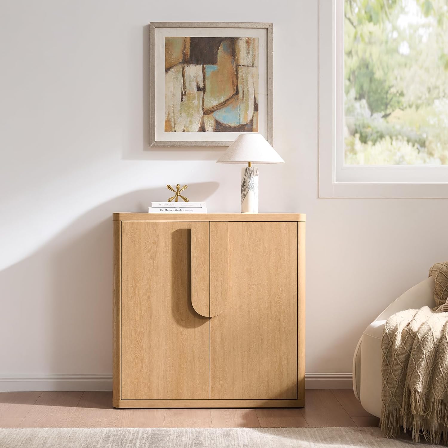 34.5''Sideboard Buffet Cabinet with Storage, Modern Accent Cabinet with Arched Doors, Boho Modular Media Console, Large Minimalist Credenza for Living Room Kitchen, Hallway,Natural,1PC