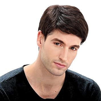 Mens Wigs Realistic Mens Wig Straight Breathable Adjustable Wigs Realistic Natural Short Hair Wig Replacement Male for Cosplay Costume Dark Brown