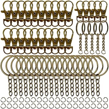 100 Pcs Swivel Snap Hook and Key Rings with Chain and Jump Rings for Keychain Lanyard DIY Jewelry Crafts Accessories50 Lanyard Snap Hooks+50 Key Ring with Chains Bronze