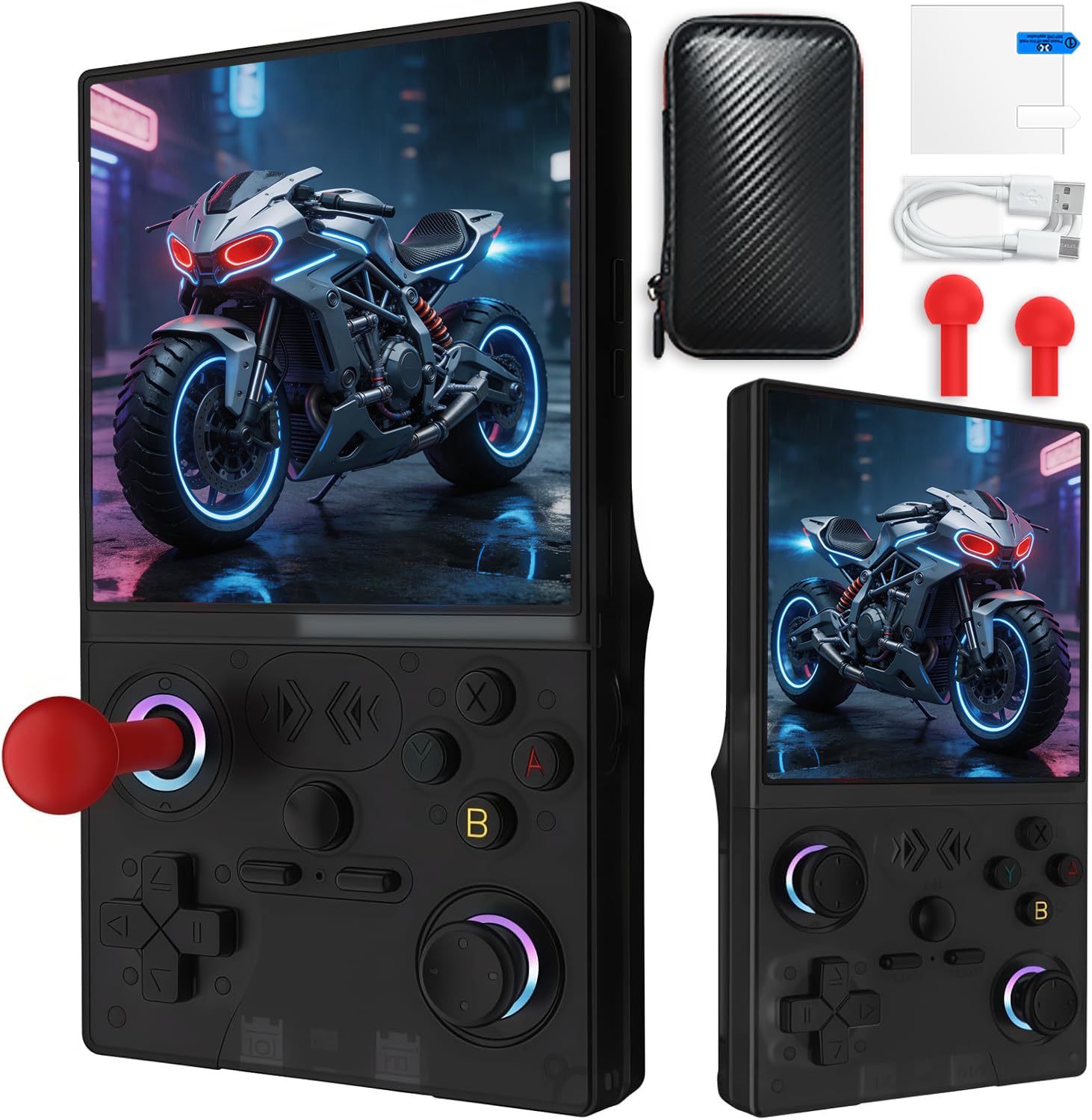 XF40V portable gaming console, 4-inch IPS screen with 64GB storage and 18,000 games, 4000 mAh battery, Linux system, 2 * detachable joysticks and storage bag (Black, 128, GB)