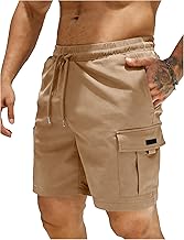Pantalon Short Cargo Homme Coton Été Bermuda Travail Shorts Taille Élastique Cordon de Serrage Pantalon Court Décontracté Multi-Poches Confortable Respirant Léger Chantier Loisirs Plein Air Quotidien