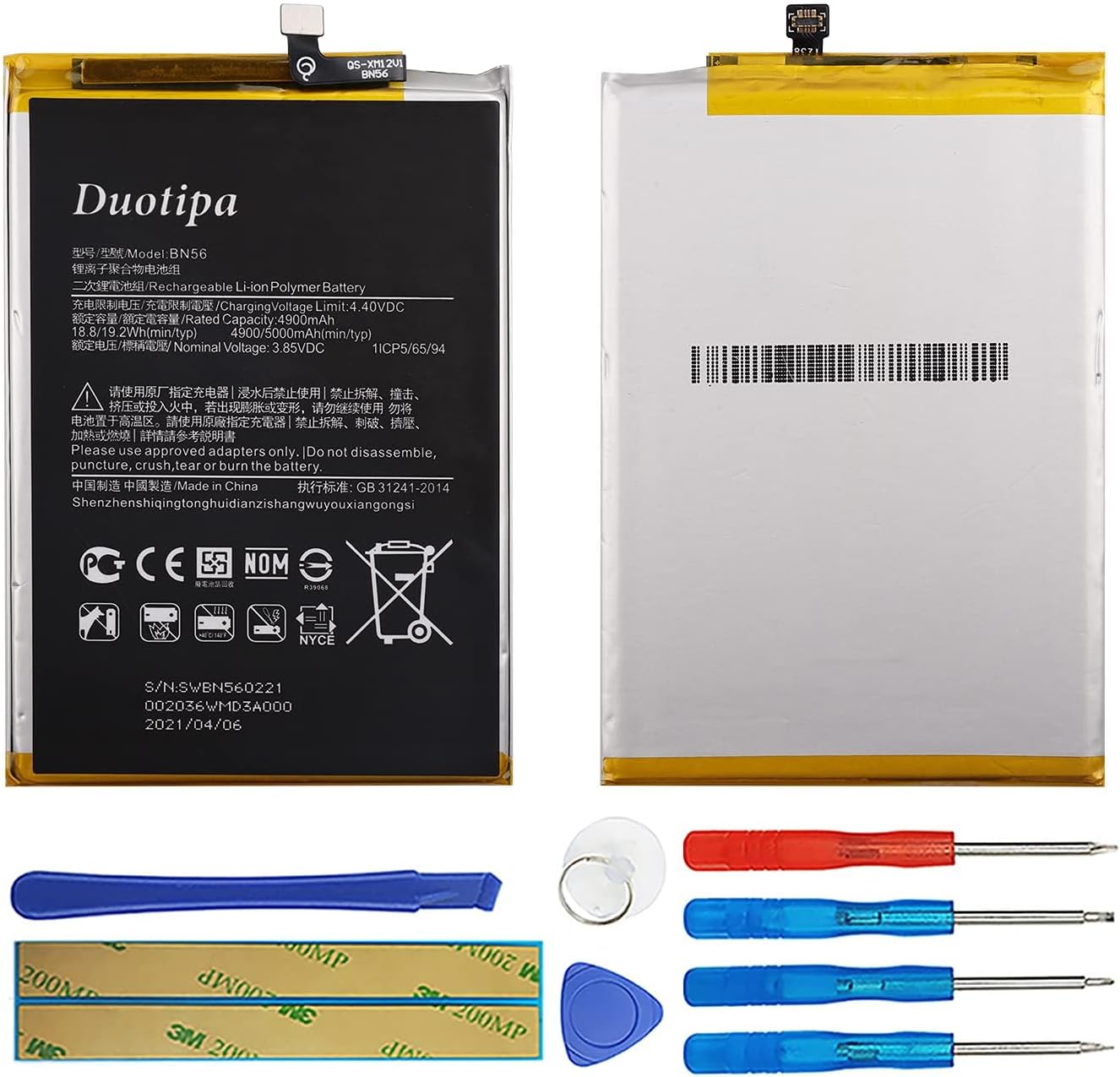 Duotipa Battery BN56 Compatible with Redmi 9A 9C Xiaomi Poco M2 Pro with Repair Tool Kit