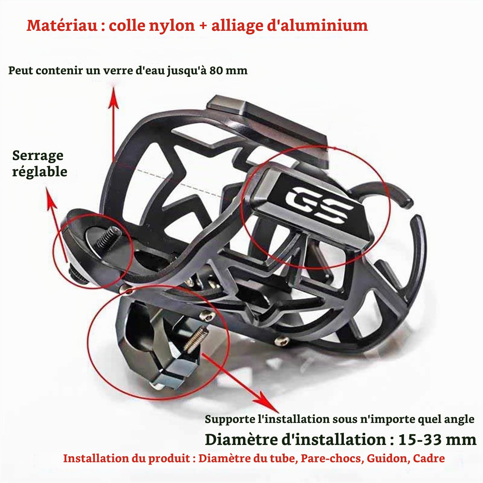 Porte-Bouteille d'eau Et De Boisson pour Moto, Support De Verre, Support Sdand, pour B&M&W R1200GS, R1250GS, R 1200GS, R1250 GS, R 1250 GS, LC ADV (Color : Le Noir), xenr9sm