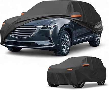 Car Cover Waterproof All Weather Sun Rain Protection Full Exterior Cover for Mazda CX-9 190T-PU Black with Left Side Zippers