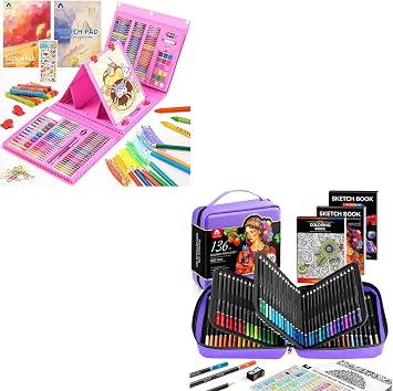 VigorFun Art Supplies, 240-Piece Drawing Art Kit Pink& 136 PCS Colored Pencils Set for Adult Coloring BooksPurple