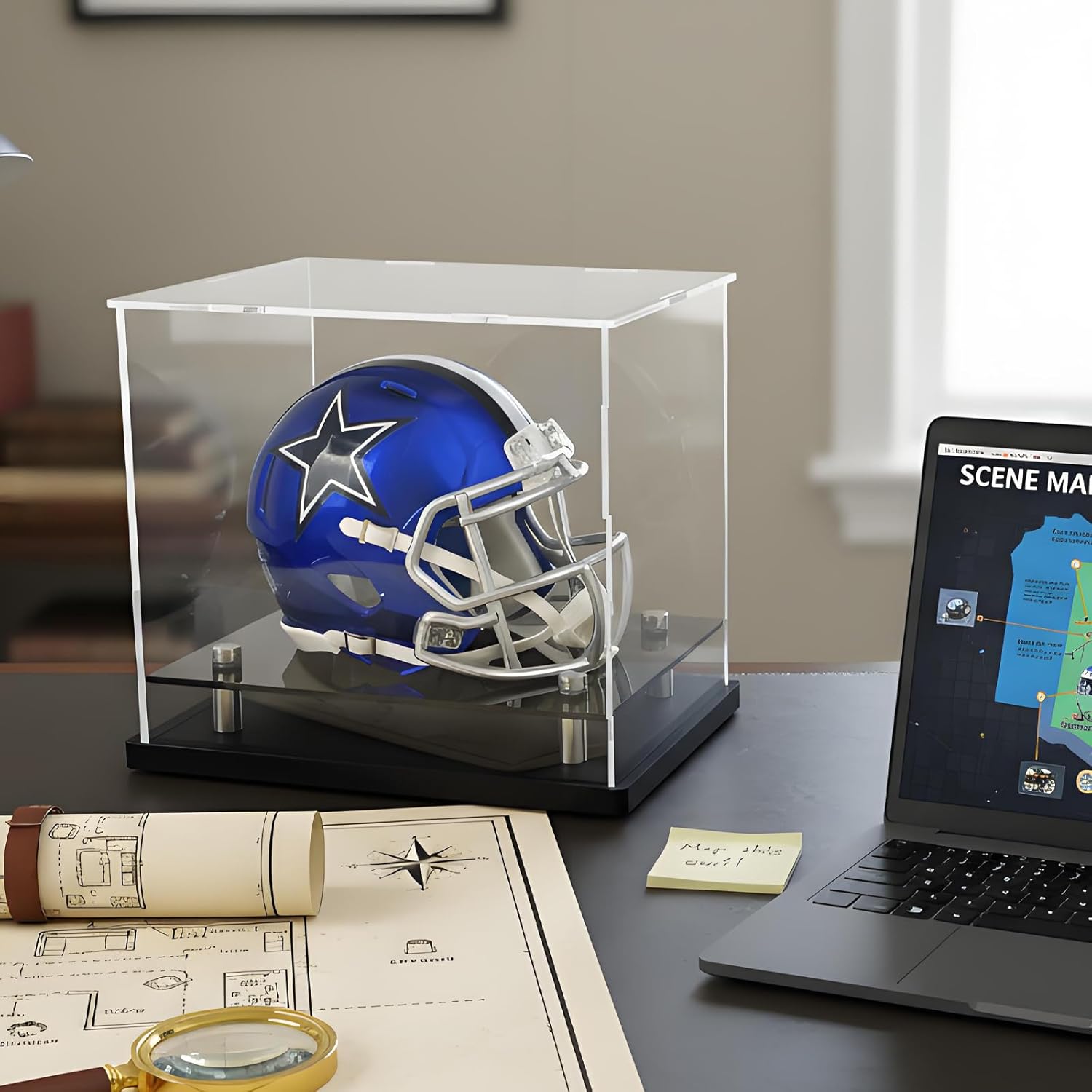 Mini Helmet Display Case,Self-Assembly Clear Acrylic Football Mini Helmet Display Box Protection Holder Dustproof Sports Collectibles Storage Showcase