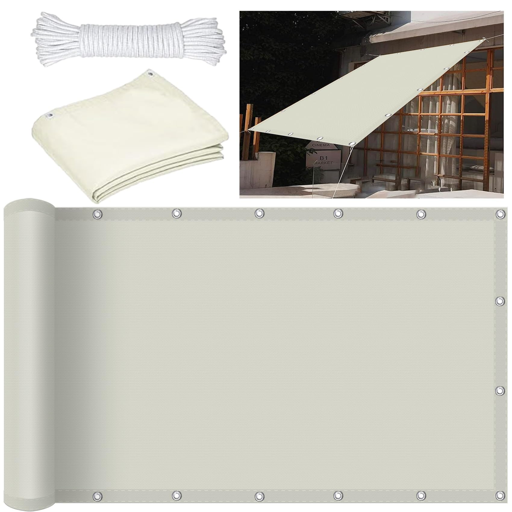 Voile d'ombrage 4.5 x 7 m anti UV et bâche imperméable beige durable