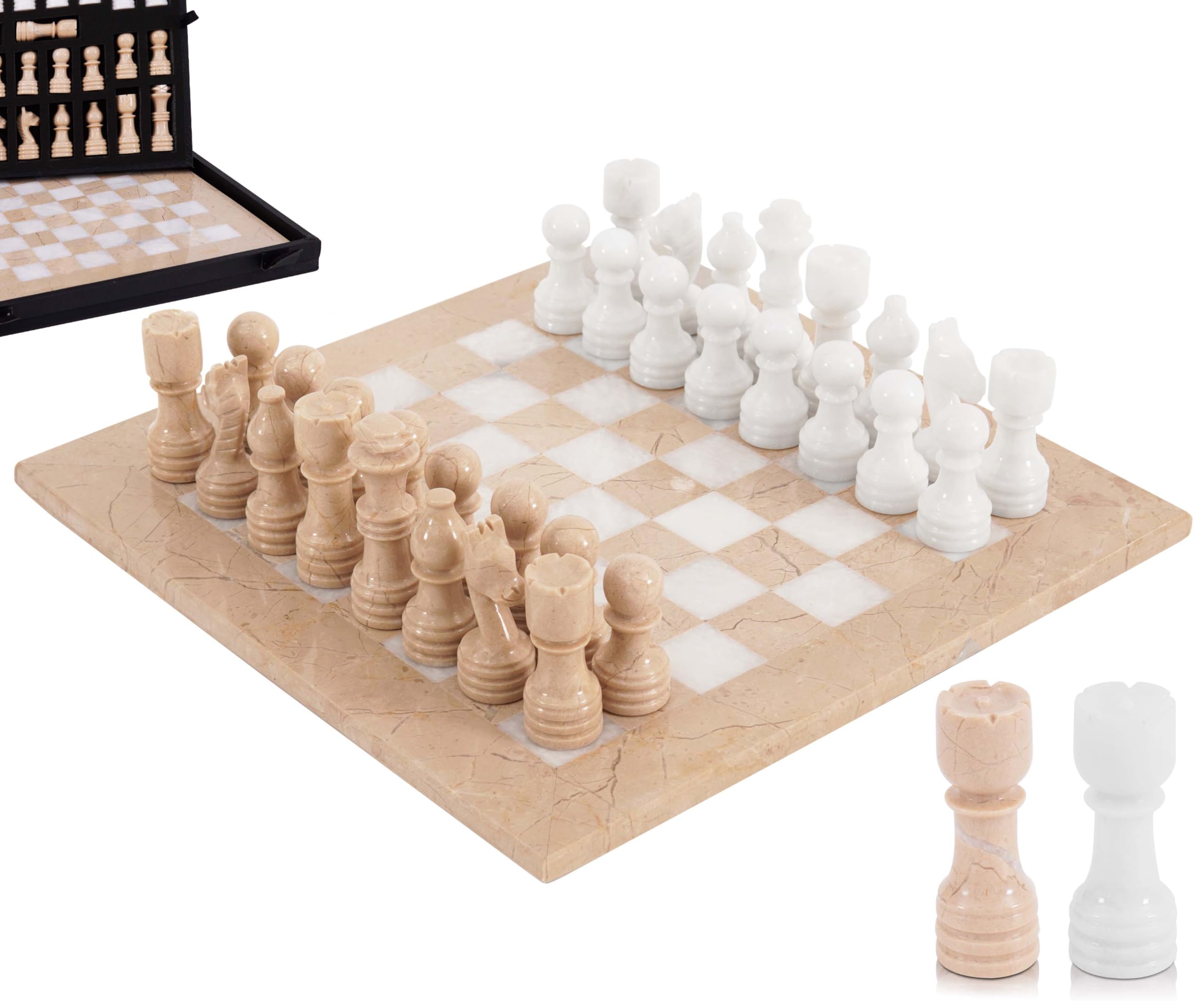 Marble Chess Set 12" Inches Verona & White Handmade Chess Sets for Adults - Marble Board Game for Family with Storage Box & 2 Extra Queen, Ideal Travel Chess Set & Home Décor — image 1
