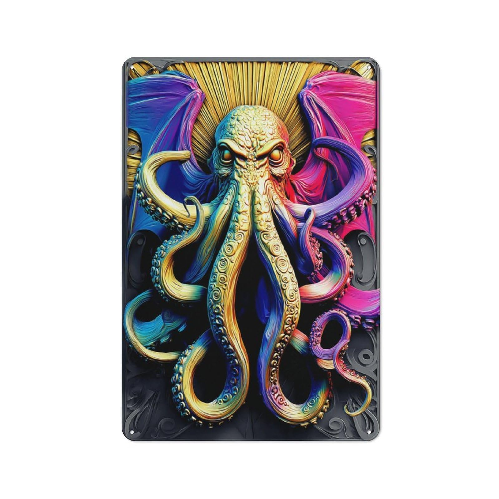 Junmoney Colorful Octopus Artwork -1 Shop Front Style Decorative Metal Plaque 30X20cm, Shop Wall Decor For Cafe, Bistro, Bakery Or Restaurant