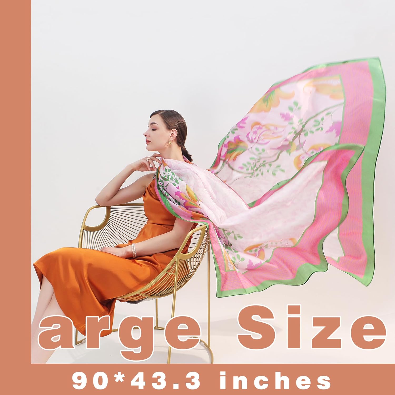 DANA XU Women's 100% Mulberry Satin Silk Pashmina Shawl Wraps Extra Large Floral Scarf for Evening Dresses, Soft Oversized - Image 3