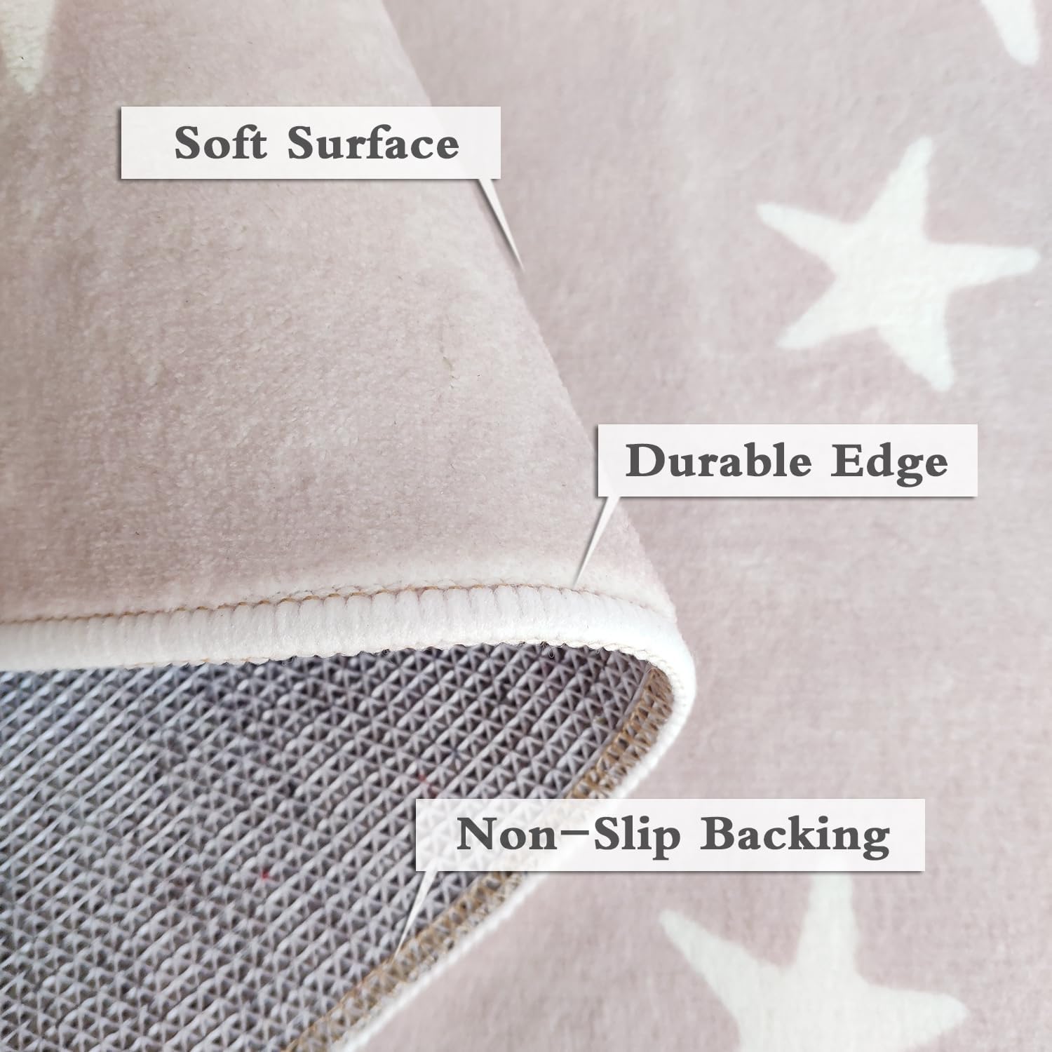 Poowe Soft Kids Area Rug, Large Washable Space Mat, Non-Slip Cute Stars Baby Crawling Floor Mat for Living Room Playroom Classroom Bathroom (5 x 7ft,Pink)
