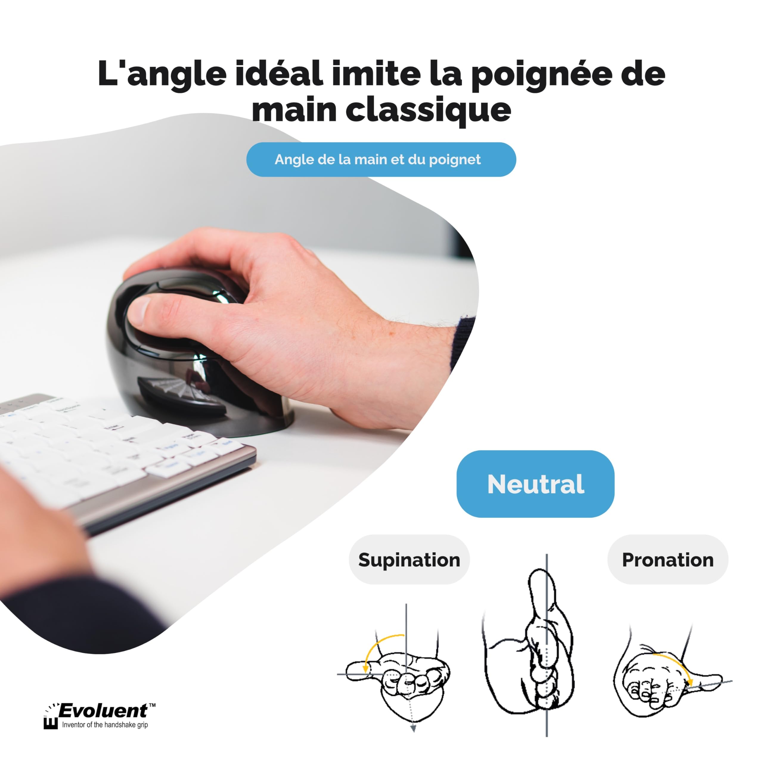 Evoluent VerticalMouse D Souris USB sans Fil pour droitier Petit modèle