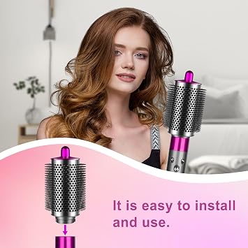 Large Round Brush Compatible with Dyson Airwrap Attachments, Bigger Oval Round Volumizing Brush Compatible with Air Wrap, Shiny Voluminous Styles, Rose