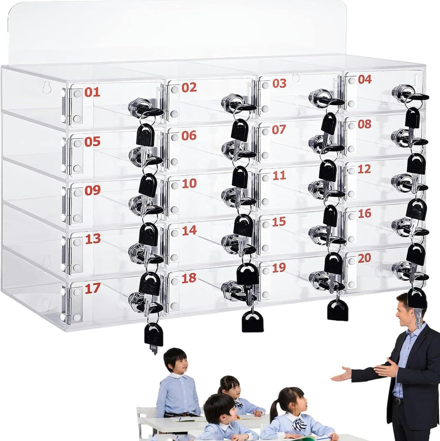 Wall-Mounted Cell Phone Lock Box with Door Locks & Keys, Acrylic Storage Locker for Office & School, Secure Cell Phone Cabinet for Easy Access & Organization