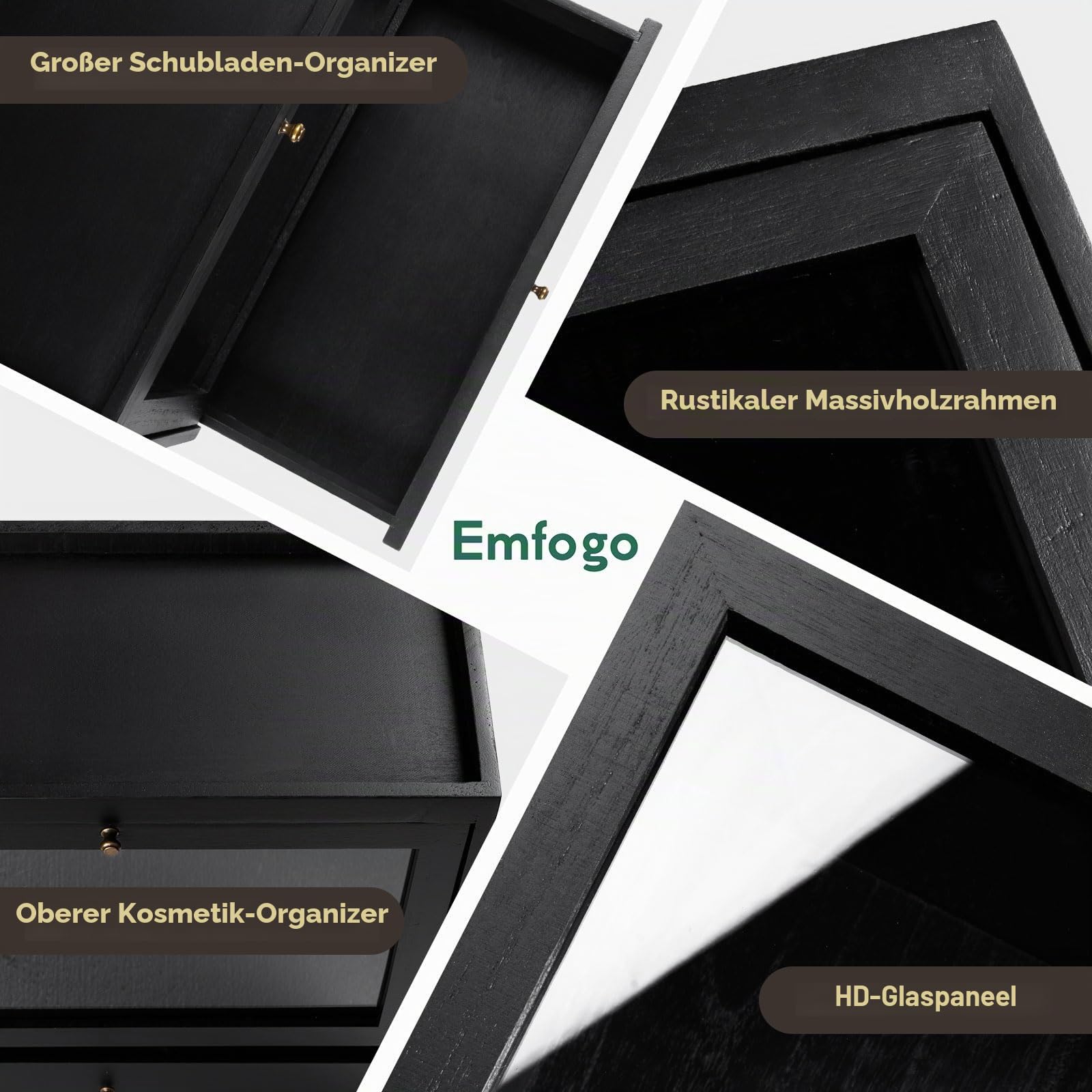 Parfüm Organizer für Männer & Frauen, Parfum Aufbewahrung aus Holz mit Schublade, Große Kapazität & Staubdicht Parfum Organizer für Kosmetik & Düfte auf dem Schminktisch (Schwarz)
