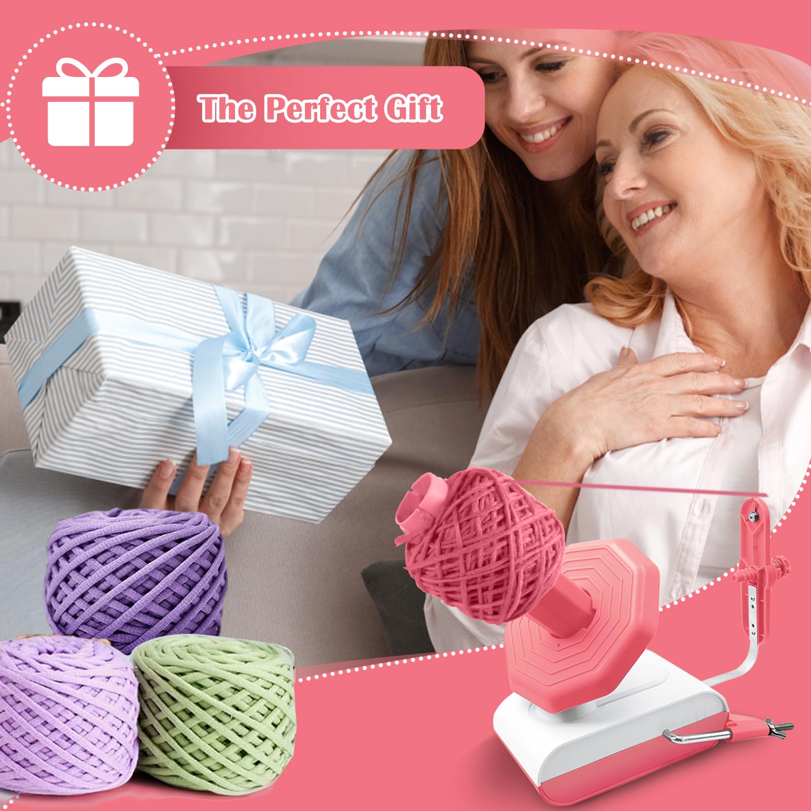 Bobinadora De Hilo EléCtrica, Devanadora Lana con Velocidad Continua Y Gran Capacidad, Bobinadora Enrollador De Hilos Lana Bola Devanadora De Hilo Ovilladora Manual Rebobinador (Rosa)