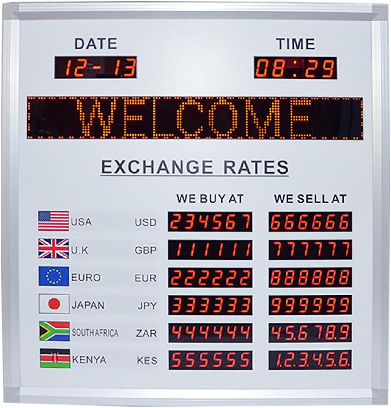 LED Electronic Exchange Rate Display Screen, 6-Country World Exchange Rate Clock with Remote Control Function, Automatic Time Update and Shutdown Memory Function, for Banks and Offices