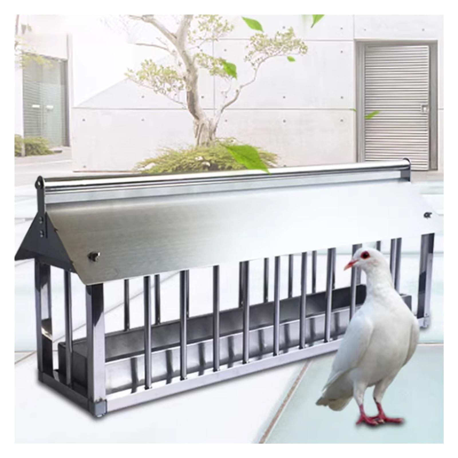 Comedero extraíble de acero inoxidable para pollo, paloma, pato, gansos, resistente al óxido y fácil de limpiar con cubierta para lluvia