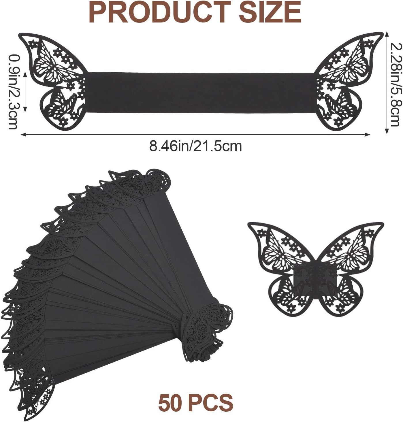 50 PCS Black Mirror Glossy Paper Napkin Holder Ring, Butterfly Paper Napkin Rings Buckles Holder for Wedding Christmas Daily Party Celebration Table Decor