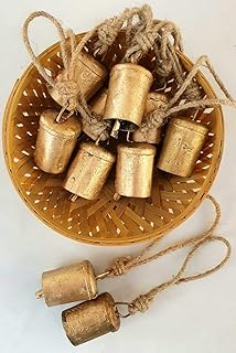 Carfar Handicrafts Set of 10 Vintage Rustic Tin Bells Wall Hanging DÃ©cor 7cm Big Bells On Jute Rope Cylinder Shape