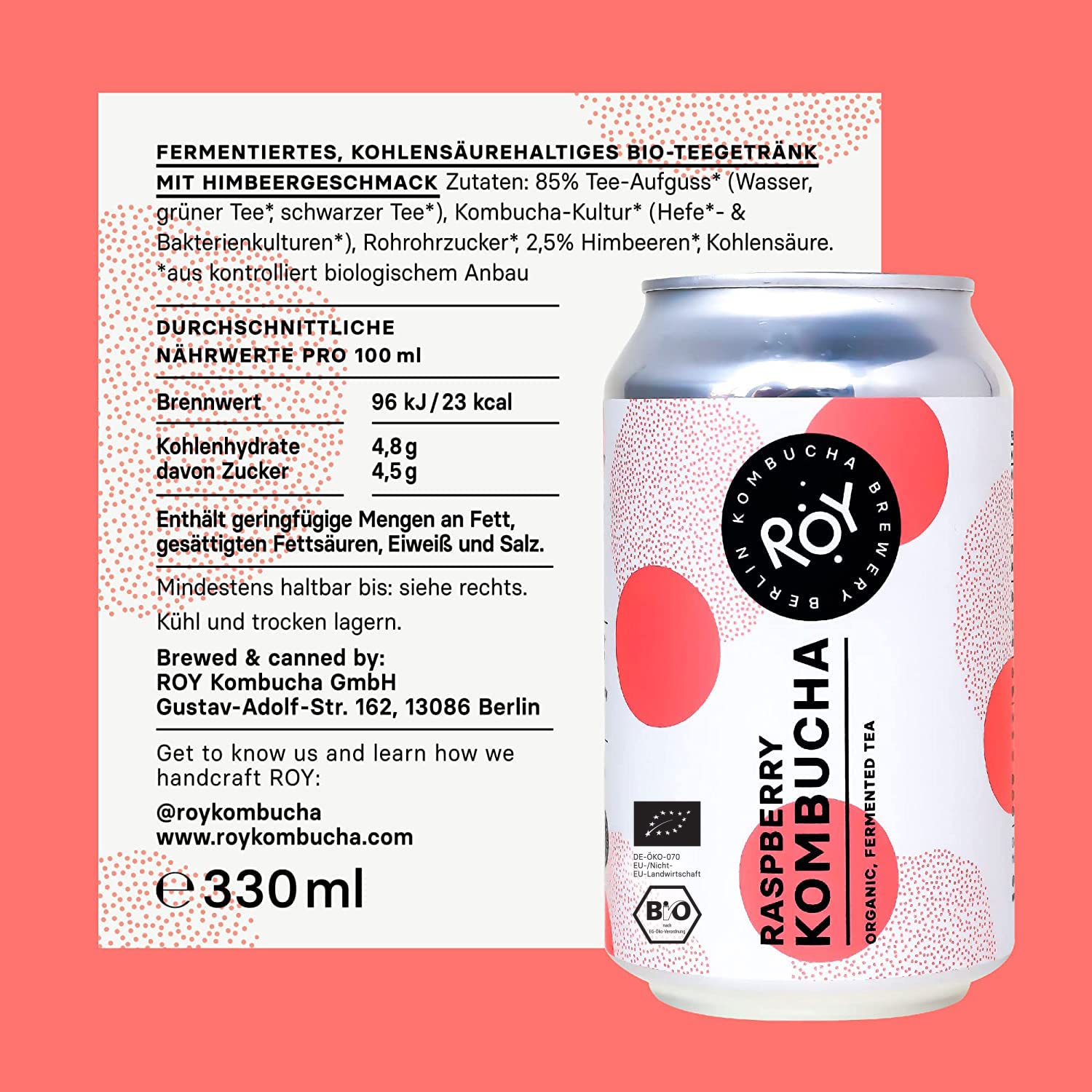 ROY Probierpaket Kombucha Bio mit 5 Sorten, 6 Dosen à 330 ml Bio Kombucha, handgefertigt in unserer Berliner Brauerei, vegan, glutenfrei, laktosefrei, 6er Pack, inkl. 1,50€ Pfand