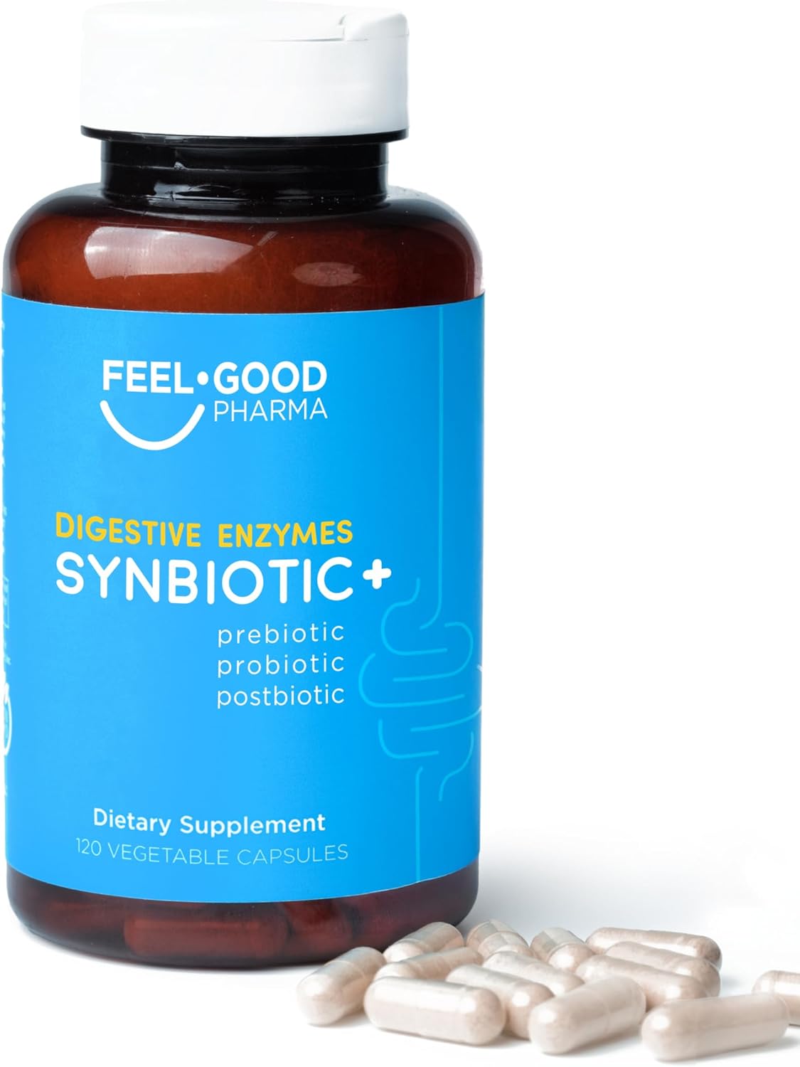 Feel Good Digestive Enzymes 4-in-1 Synbiotic+ – with Prebiotics, Probiotics & Postbiotics – Gut Health, Digestion & Bloating Relief – Pharmacist Formulated for Adults