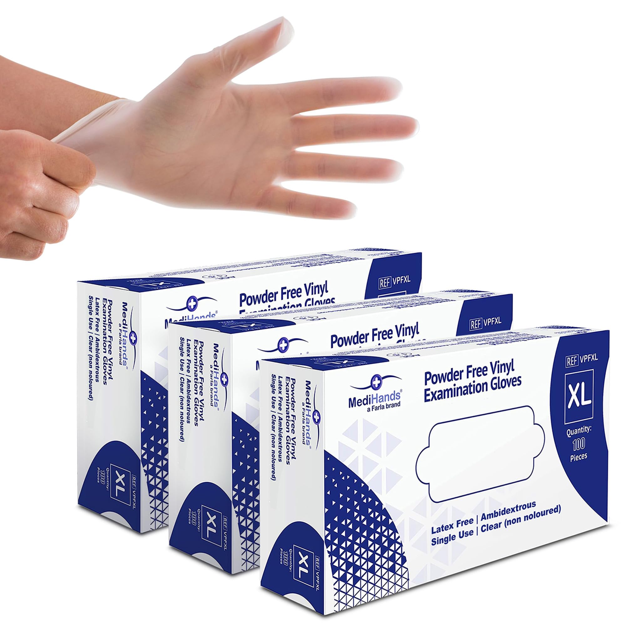 Farla Medical MediHands Clear Vinyl Gloves Extra Large Disposable Surgical Gloves, Powder Free Latex Free & Protein Free, Food, Multi Use, Pack of 300