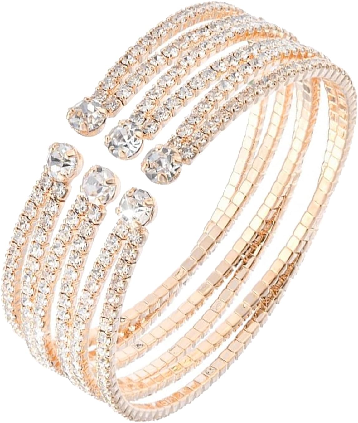 Multi Row Layered Crystal Rhinestone Cuff Bracelet For Women Bridal Bracelet Jewelry for Prom Party Wedding