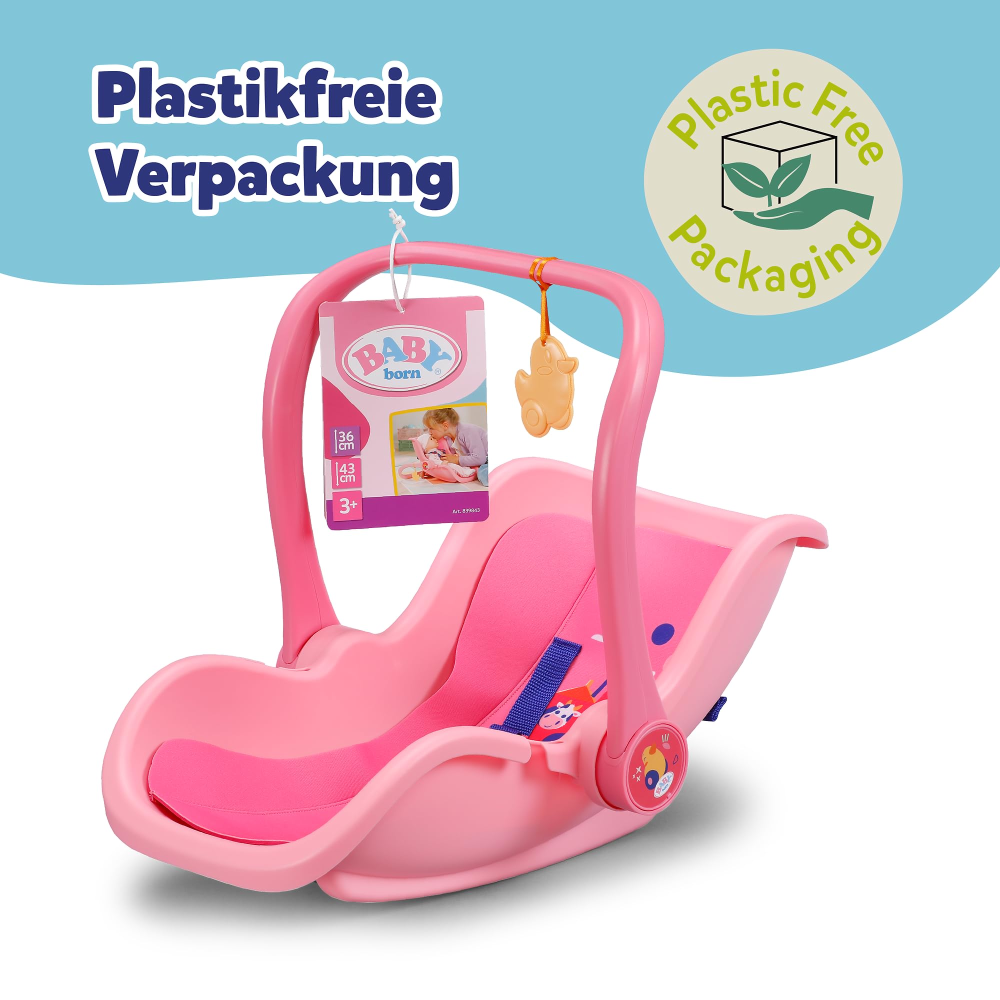 BABY born Babyschale Pink, Puppen-Babyschale mit Tragegriff, Sicherheitsgurt und Anhänger