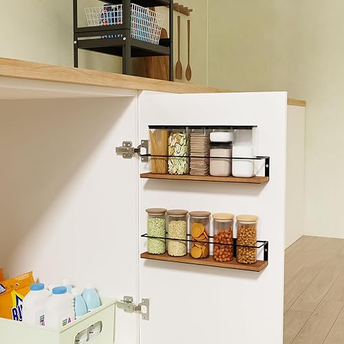 Miniatura 7 de Especiero  Autoadhesivo o perforado, estante de especias colgante de estilo rústico, organización de especias para puerta de gabinete o montaje en