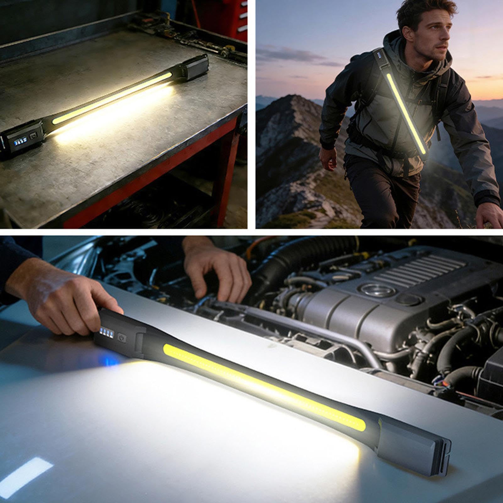 Faretto da Lavoro Ricaricabile Barra LED Magnetica per Riparazioni Auto | Illuminazione Portatile da Officina per Meccanico Elettricista Idraulico Garage Ispezione Cantieri