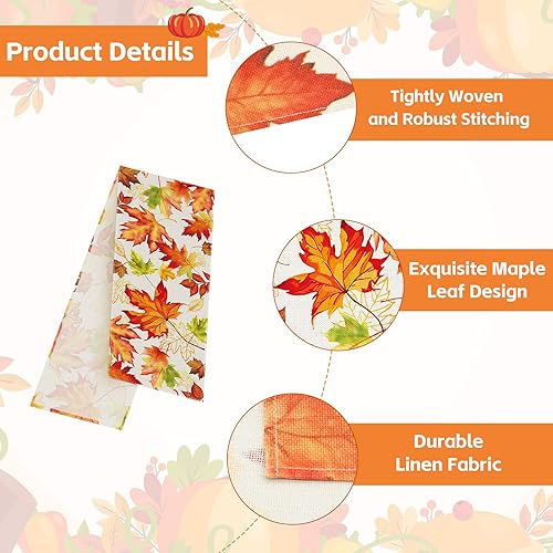 Miniatura 3 de Camino de mesa de otoño de 72 x 13 pulgadas, decoraciones de Acción de Gracias, arpillera de lino con patrón de hojas de arce, cubierta de mesa para
