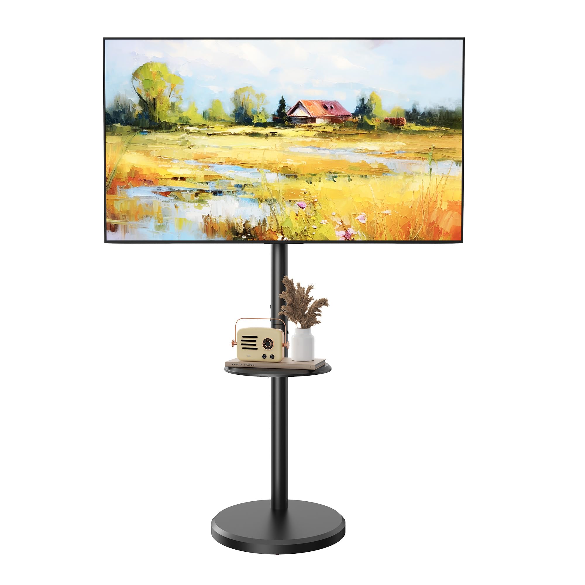 rolling tv stand for 10-46 inch tvs, small mobile tv cart with shelf and hidden wheels,portrait to landscape,modern floor mobile tv stand for living room,height adjustable,max vesa 200x200mm (black)