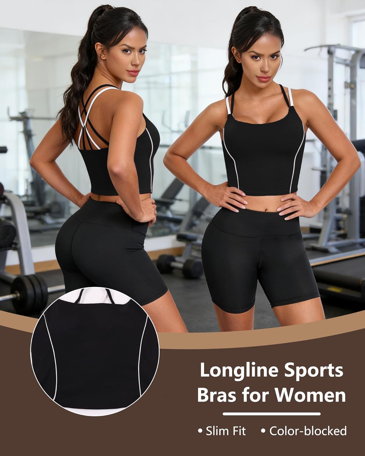 QUOJIZY Longline Sports Bras for Women Spaghetti Straps Tank Top with Built-in Bra Strappy Sports Bra for Yoga - Image 5