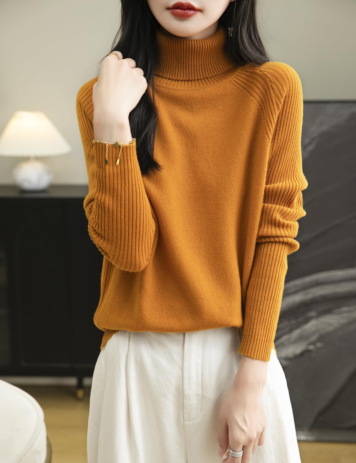 Chanyarn Damen 100% Merinowolle Rollkragenpullover 2024 Herbst Winter Warmer Weicher Langarm Elegant Strickpullover
