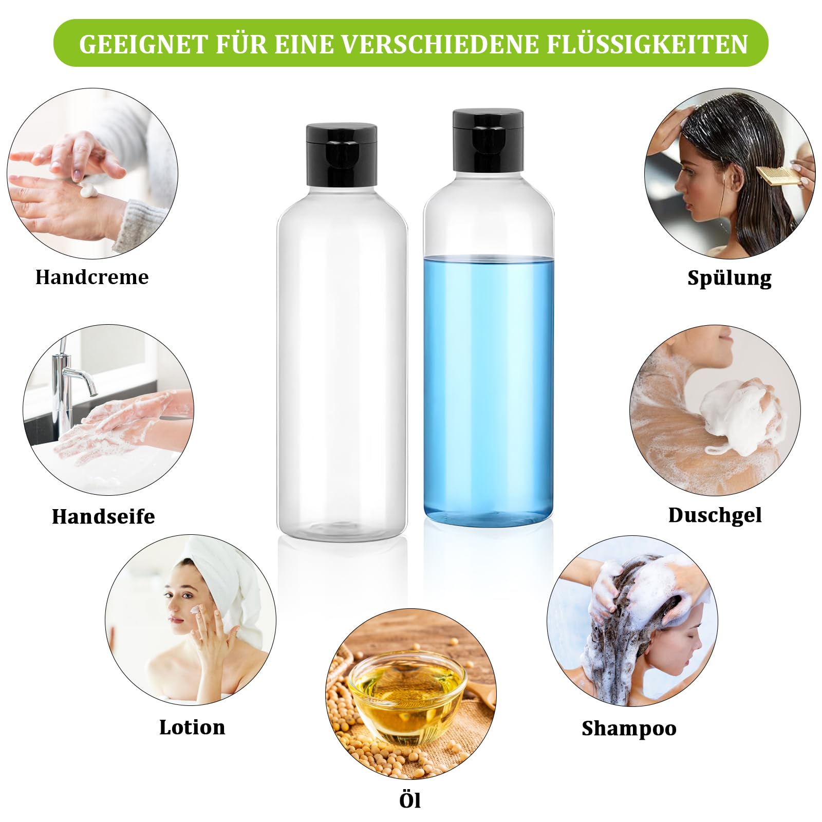 50 Stück Kleine Reiseflaschen für Flüssigkeiten , 100ml Leere Shampoo Flaschen, Klare Kunststoffflaschen mit Klappdeckel und Trichter, Nachfüllbare Kosmetikbehälter Quetschflaschen für Lotion, Reise