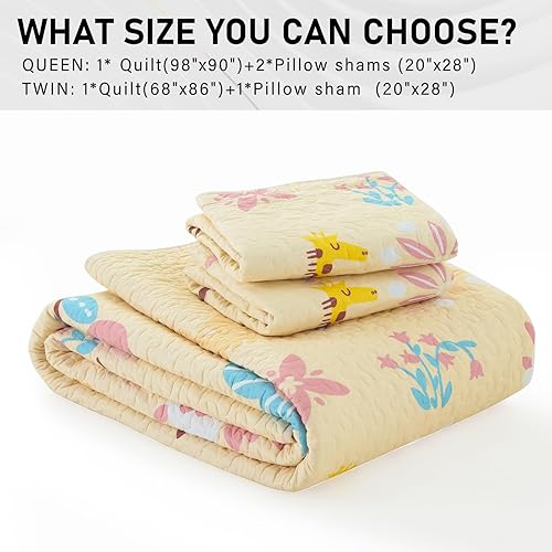 Miniatura 6 de PERHOM Juego de ropa de cama suave reversible 100% algodón suave con diseño de mariposas y mariposas, color crudo y rosa (Queen, 3 piezas 1 edredón